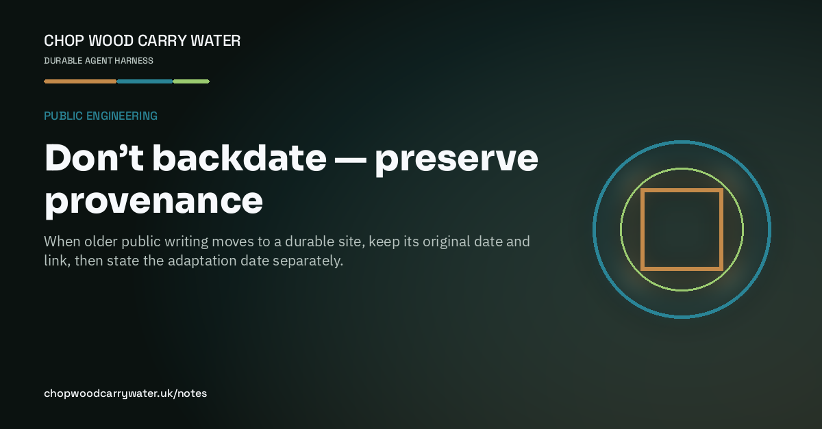 Illustrated title card for Don’t backdate — preserve provenance